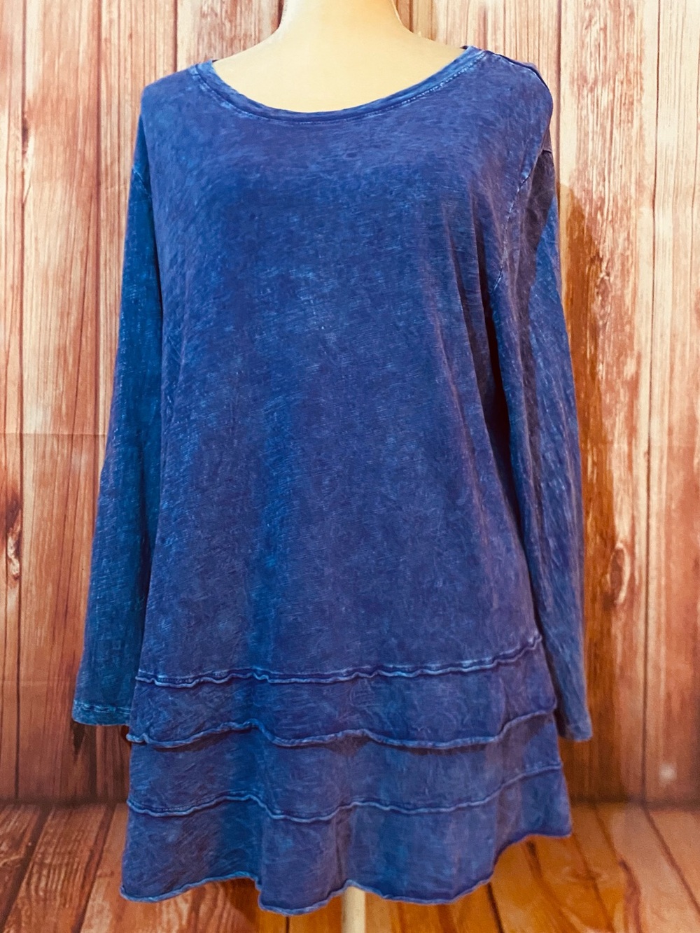 Women’s XL Blouse Jess Jane Purple Stonewash 3/4 Sleeves 100% Cotton Soft